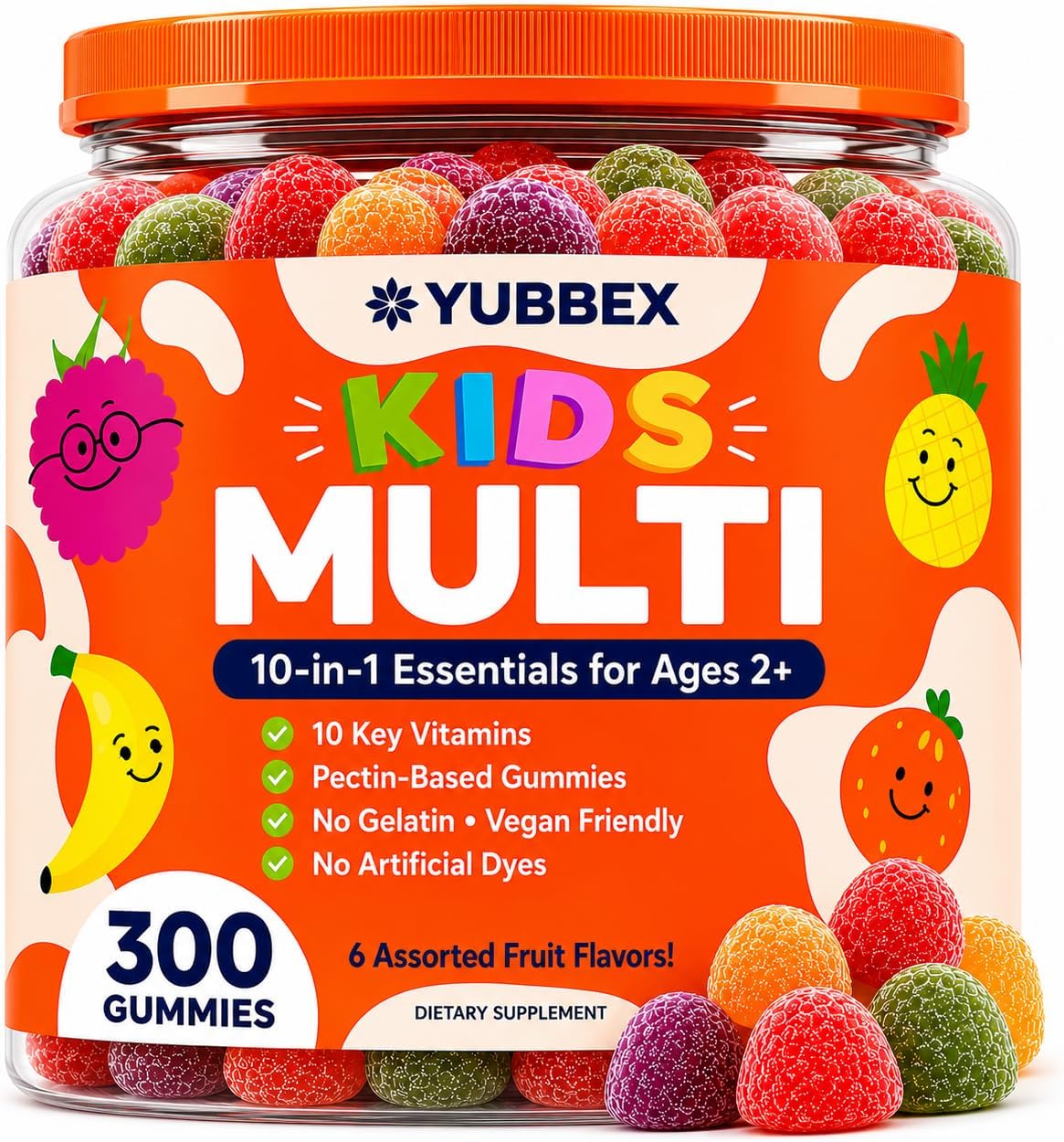 Halal Kids Multivitamin Gummies for Ages 2+ | 10-in-1, Gelatin-Free, 300 Count (5-Month Supply)