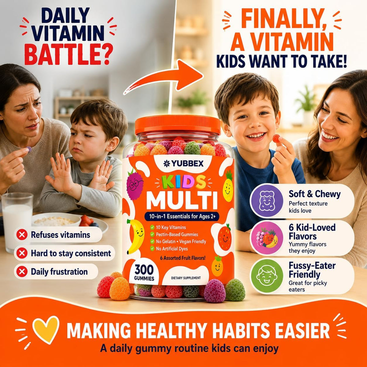 Halal Kids Multivitamin Gummies for Ages 2+ | 10-in-1, Gelatin-Free, 300 Count (5-Month Supply)